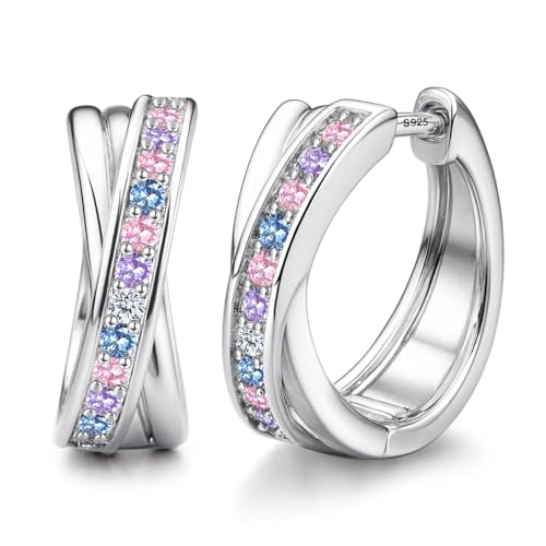 JeweBella Ohrringe Creolen Silber 925 für Damen Mädchen Kleine Creolen Gold Hypoallergene Creolen Silber Ohrringe Gold Silber Kreolen mit Zirkonia Goldene Ohrringe Knorpel Schlafen Damen von JeweBella