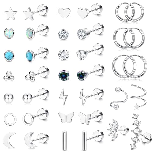 JeweBella 19Pairs Kleine Ohrringe Chirurgenstahl Damen Knorpel Helix Piercings Ohrstecker Hypoallergen CZ Stern Mond Flatback Ohrringe Set Creolen Silber Piercing Ohrstecker für Mehrere Ohrlöcher JeweBella 19Pairs Kleine Ohrringe Chirurgenstahl Damen Knorpel Helix Piercings Ohrstecker Hypoallergen CZ Stern Mond Flatback Ohrringe Set Creolen Silber Piercing Ohrstecker für Mehrere Ohrlöcher von JeweBella