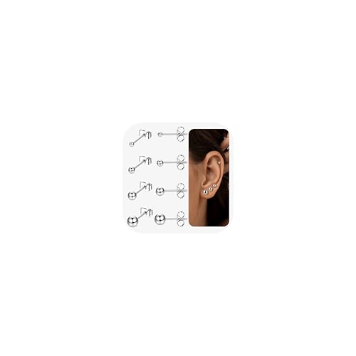 JeweBella 4 Paar G23 Titan Ohrringe für Damen Mädchen Silber Ohrringe Set Hypoallergener Zirkonia Kugel Flache Ohrstecker Medizinische Ohrstecker Knorpel Ohrringe für Mehrere Piercings 2/3/4/5MM JeweBella 4 Paar G23 Titan Ohrringe für Damen Mädchen Silber Ohrringe Set Hypoallergener Zirkonia Kugel Flache Ohrstecker Medizinische Ohrstecker Knorpel Ohrringe für Mehrere Piercings 2/3/4/5MM von JeweBella