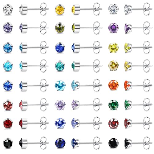 JeweBella 24 Paar Ohrstecker Chirurgenstahl für Damen Herrren Mädchen Hypoallergene Medizinische Ohrstecker Set Geburtsstein Zirkonia Ohrringe Bunt Helix Knorpel Ohrringe Silber für Mehrere Piercings JeweBella 24 Paar Ohrstecker Chirurgenstahl für Damen Herrren Mädchen Hypoallergene Medizinische Ohrstecker Set Geburtsstein Zirkonia Ohrringe Bunt Helix Knorpel Ohrringe Silber für Mehrere Piercings von JeweBella