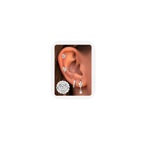 JeweBella 4 Paar Ohrringe Silber 925 für Damen Mädchen 14 Karat Vergoldete Ohrstecker Silber 925 Creolen Gold Hypoallergen Klein Ohrringe Hängend Zirkonia Ohrringe Set für Mehrere Piercings von JeweBella