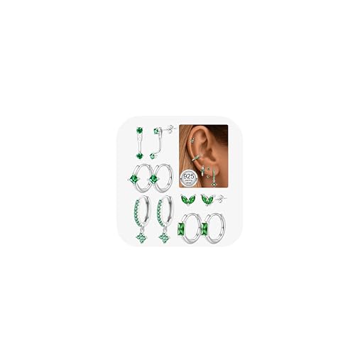 JeweBella 5 Paar Ohrringe Silber 925 für Damen: Hänger, Creolen mit Zirkonia, Hypoallergen, Klein, Hängend, Vergoldet, Set für Mehrere Piercings von JeweBella
