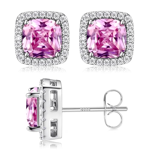 JeweBella Ohrstecker Silber für Damen 925 Sterling Silber Pfosten Simulierte Diamant Ohrringe Zirkonia Große Ohrstecker Silber/Rot/Rosa/Grün von JeweBella