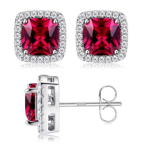 JeweBella Ohrstecker Silber für Damen 925 Sterling Silber Pfosten Simulierte Diamant Ohrringe Zirkonia Große Ohrstecker Silber/Rot/Rosa/Grün von JeweBella