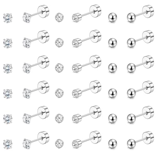 JeweBella 18 Paar Ohrstecker Silber für Damen Herren Edelstahl Kleine Zirkonia Ohrringe Flach Hypoallergen Ohrstecker Set 2mm/3mm/4mm JeweBella 18 Paar Ohrstecker Silber für Damen Herren Edelstahl Kleine Zirkonia Ohrringe Flach Hypoallergen Ohrstecker Set 2mm/3mm/4mm von JeweBella