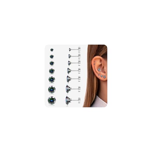 JeweBella 7 Pairs Klein Ohrstecker Chirurgenstahl Hypoallergen Medizinische Ohrstecker Silber Cubic Zirkonia Ohrringe Set Gesundheitsstecker Ohrringe Piercing Ohr Schlafen Knorpel Ohrringe Damen 2-8mm von JeweBella