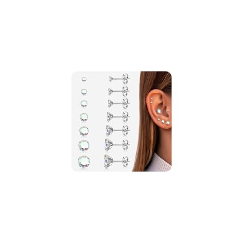 JeweBella 7 Pairs Klein Ohrstecker Chirurgenstahl Hypoallergen Medizinische Ohrstecker Silber Cubic Zirkonia Ohrringe Set Gesundheitsstecker Ohrringe Piercing Ohr Schlafen Knorpel Ohrringe Damen 2-8mm JeweBella 7 Pairs Klein Ohrstecker Chirurgenstahl Hypoallergen Medizinische Ohrstecker Silber Cubic Zirkonia Ohrringe Set Gesundheitsstecker Ohrringe Piercing Ohr Schlafen Knorpel Ohrringe Damen 2-8mm von JeweBella