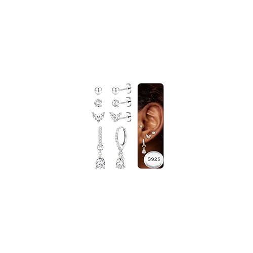 JeweBella Ohrringe Silber 925 Set für Damen 14K Vergoldete Ohrstecker Silber 925 Creolen Helix Tragus Piercing Ohr Gold Hypoallergen Klein Ohrringe Hängend Ohrringe Set für Mehrere Piercings von JeweBella