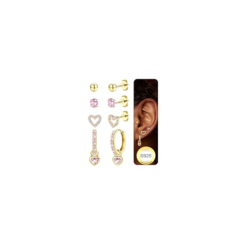 JeweBella Ohrringe Silber 925 Set für Damen 14K Vergoldete Ohrstecker Silber 925 Creolen Helix Tragus Piercing Ohr Gold Hypoallergen Klein Ohrringe Hängend Ohrringe Set für Mehrere Piercings von JeweBella