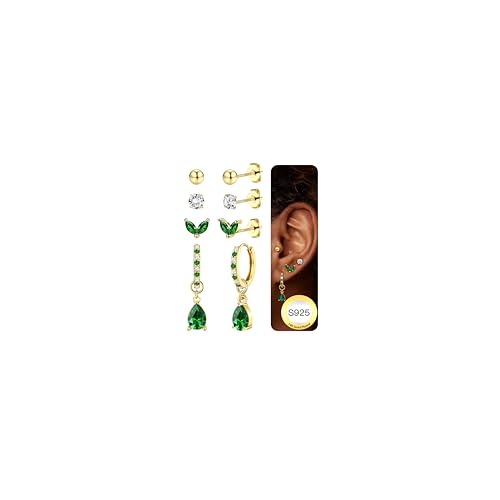 JeweBella Ohrringe Silber 925 Set für Damen 14K Vergoldete Ohrstecker Silber 925 Creolen Helix Tragus Piercing Ohr Gold Hypoallergen Klein Ohrringe Hängend Ohrringe Set für Mehrere Piercings von JeweBella