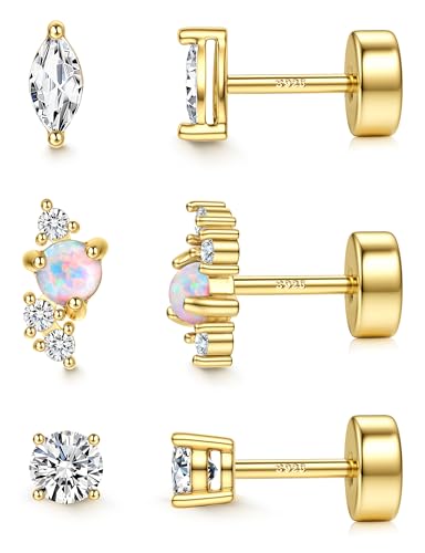 JeweBella 3 Paar Flatback Ohrstecker Silber 925 für Damen 14 Karat Vergoldet Ohrringe Stecker Gold Silber Ohrringe Silber 925 Set Klein Zirkonia Kugel Herz Ohrringe Set für Mehrere Ohrlöcher JeweBella 3 Paar Flatback Ohrstecker Silber 925 für Damen 14 Karat Vergoldet Ohrringe Stecker Gold Silber Ohrringe Silber 925 Set Klein Zirkonia Kugel Herz Ohrringe Set für Mehrere Ohrlöcher von JeweBella