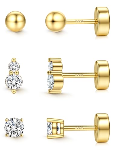 JeweBella 3 Paar Flatback Ohrstecker Silber 925 für Damen 14 Karat Vergoldet Ohrringe Stecker Gold Silber Ohrringe Silber 925 Set Klein Zirkonia Kugel Herz Ohrringe Set für Mehrere Ohrlöcher JeweBella 3 Paar Flatback Ohrstecker Silber 925 für Damen 14 Karat Vergoldet Ohrringe Stecker Gold Silber Ohrringe Silber 925 Set Klein Zirkonia Kugel Herz Ohrringe Set für Mehrere Ohrlöcher von JeweBella
