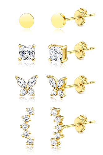 JeweBella 4 Paar Ohrstecker Silber 925 für Damen 925 Silber Ohrringe Set 18K Vergoldet Ohrringe Silber 925 Stecker Silber/Gold Kleine Schmetterling Kletterer Ohrstecker JeweBella 4 Paar Ohrstecker Silber 925 für Damen 925 Silber Ohrringe Set 18K Vergoldet Ohrringe Silber 925 Stecker Silber/Gold Kleine Schmetterling Kletterer Ohrstecker von JeweBella