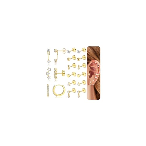 JeweBella Ohrringe Silber/Gold für Damen/Mädchen - Hypoallergen, Medizinische Ohrstecker Chirurgenstahl 316L - Zirkonia Ohrringe Hängend, Creolen, Set für Mehrere Piercings von JeweBella