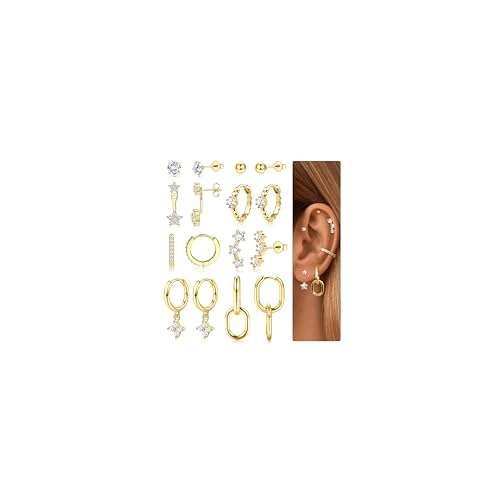 JeweBella Ohrringe Silber/Gold für Damen/Mädchen - Medizinische Ohrstecker Chirurgenstahl Hypoallergen - Zirkonia Ohrringe Hängend, Creolen, Mehrere Piercings von JeweBella
