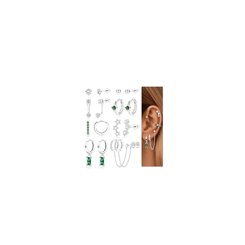 JeweBella Ohrringe Silber für Damen Mädchen Medizinische Ohrstecker Chirurgenstahl Hypoallergen Piercing Ohr Zirkonia Ohrringe Hängend Kleine Ohrringe Gold Creolen Ohrringe Set für Mehrere Piercings von JeweBella