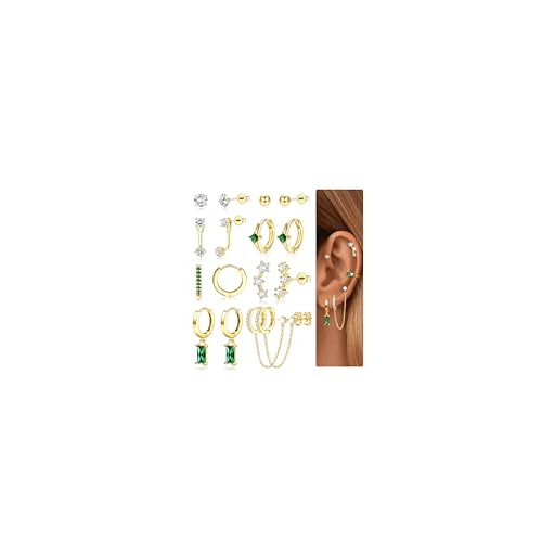 JeweBella Ohrringe Silber für Damen Mädchen Medizinische Ohrstecker Chirurgenstahl Hypoallergen Piercing Ohr Zirkonia Ohrringe Hängend Kleine Ohrringe Gold Creolen Ohrringe Set für Mehrere Piercings von JeweBella