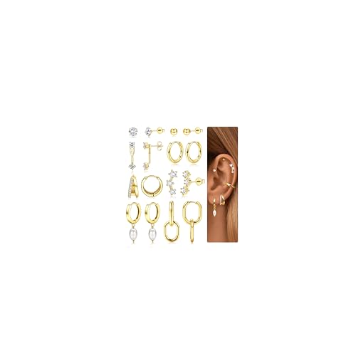 JeweBella Ohrringe Silber für Damen Mädchen Medizinische Ohrstecker Chirurgenstahl Hypoallergen Piercing Ohr Zirkonia Ohrringe Hängend Kleine Ohrringe Gold Creolen Ohrringe Set für Mehrere Piercings von JeweBella