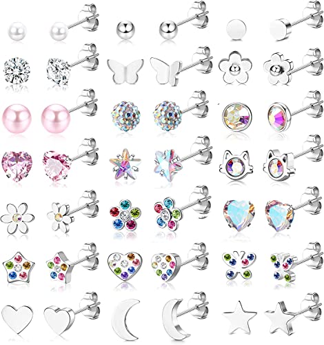 JeweBella 21Paar Kleine Ohrstecker Set für Damen Mädchen Chirurgenstahl Hypoallergen Schmetterling Blume Ohrringe Niedlich Herz Zirkonia Mehrfarbig Piercing Flatback Ohrringe Set JeweBella 21Paar Kleine Ohrstecker Set für Damen Mädchen Chirurgenstahl Hypoallergen Schmetterling Blume Ohrringe Niedlich Herz Zirkonia Mehrfarbig Piercing Flatback Ohrringe Set von JeweBella