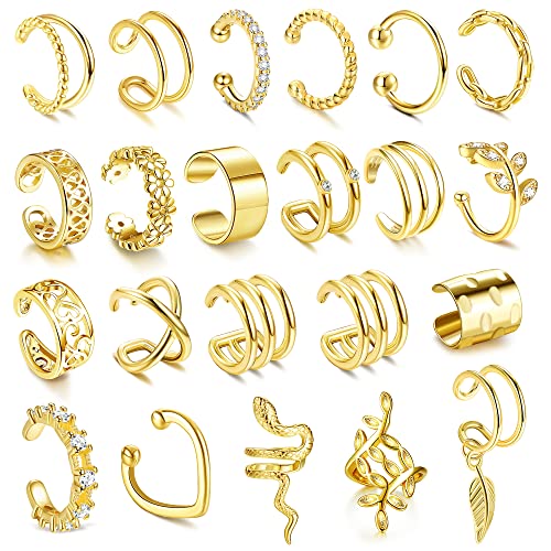 JeweBella 22Pcs Ear Cuff Set Damen Einstellbar Ohrclips Damen Ohne Ohrlöcher Knorpel Ohrmanschette Ohne Ohrloch Fake Piercing Ohrringe Earcuffs Set Ohrschmuck Ohrklemme Gold/Silber/Roségold/Schwarz von JeweBella