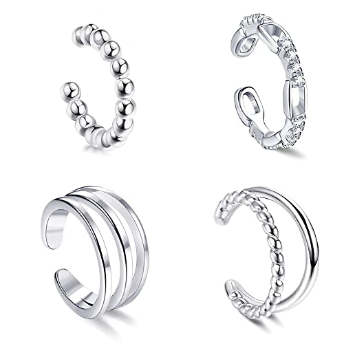 JeweBella 4 Stück 925 Sterling Silber Ear Cuff Set Damen Ohrklemme Ohrmanschette Hypoallergen Ohrringe Ohne Ohrloch Damen Fake Helix Knorpel Manschette Ohrringe Set Non-Piercing Schmuck Geschenke von JeweBella