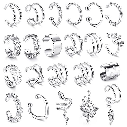 JeweBella 22Pcs Ear Cuff Set Damen Einstellbar Ohrclips Damen Ohne Ohrlöcher Knorpel Ohrmanschette Ohne Ohrloch Fake Piercing Ohrringe Earcuffs Set Ohrschmuck Ohrklemme Gold/Silber/Roségold/Schwarz von JeweBella