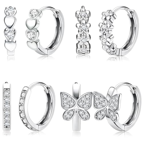 JeweBella 4 Paar Ohrringe Silber 925 Mädchen Kinder Kleine Creolen Silber 925 Hypoallergen Schmetterling Herz Blumen Creolen Ohrringe Set Schlafen Knorpel Ohrringe Mädchen Damen Rosa/Lila/Blau/Bunt JeweBella 4 Paar Ohrringe Silber 925 Mädchen Kinder Kleine Creolen Silber 925 Hypoallergen Schmetterling Herz Blumen Creolen Ohrringe Set Schlafen Knorpel Ohrringe Mädchen Damen Rosa/Lila/Blau/Bunt von JeweBella