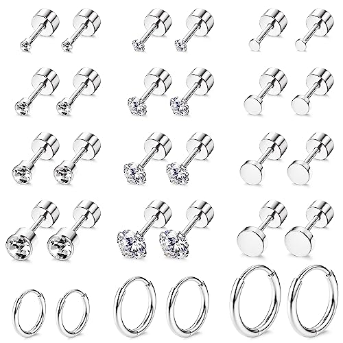 JeweBella 15 Paar Kleine Ohrringe Damen Set Silber/Gold Edelstahl Winzige Ohrstecker Flach Creolen Set für Mehrere Piercings Knorpel Creolen Ohrstecker von JeweBella