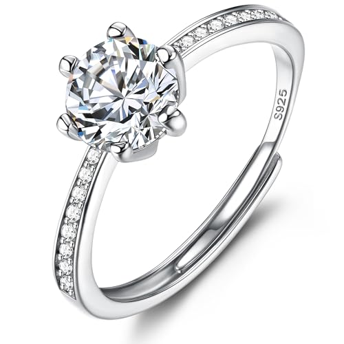 JeweBella Ring Silber 925 Damen Verlobungsring Verstellbarer Glänzend Cubic Zirkonia Silberringe Eheringe Engagement Promise Ringe Fingerring Trauringe Antragsring Ringe Frauen Schmuck von JeweBella