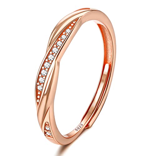 JeweBella Ring Silber 925 Damen Frauen Verstellbare Zirkonia Fingerring Eheringe Trauringe Engagement Verlobungsring Damen Promise Ring Schmuck Geschenke Silber/Gold/Roségold von JeweBella