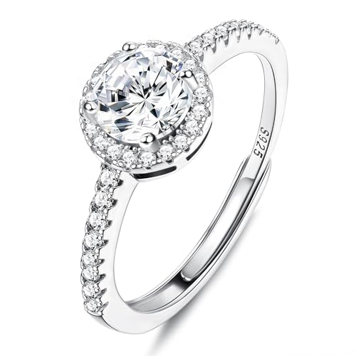 JeweBella Ring Silber 925 Damen Verstellbar Ringe Frauen Stapeln Daumenring Fingerring Eheringe Engagement Promise Ring Verlobungsring Damen Ring Damen Schmuck mit Geschenkkarte von JeweBella