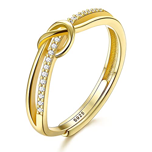 JeweBella 925 Sterling Silber Ringe für Damen Eleganter Liebesknoten Ring Verstellbare Fingerring Trauringe Verlobungsring Eheringe Zirkonia Damen Ring Silber/Gold/Roségold von JeweBella