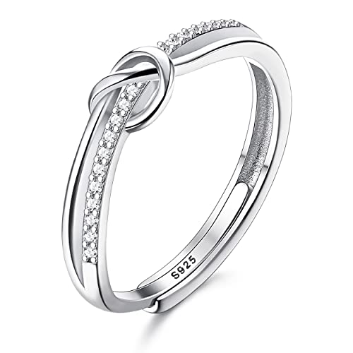 JeweBella 925 Sterling Silber Ringe für Damen Eleganter Liebesknoten Ring Verstellbare Fingerring Trauringe Verlobungsring Eheringe Zirkonia Damen Ring Silber/Gold/Roségold von JeweBella