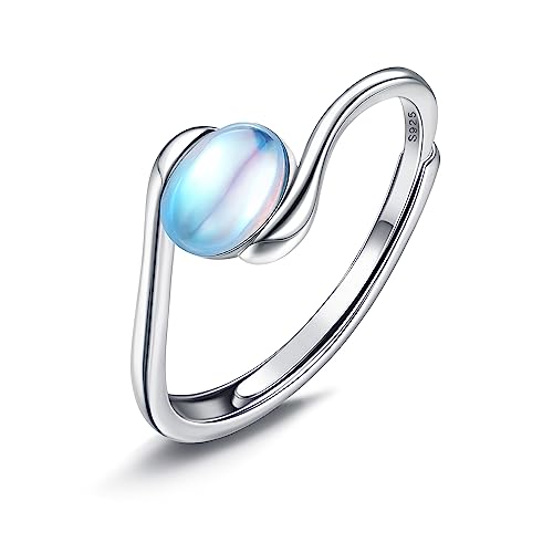 JeweBella Mondstein Ring Silber 925 für Damen Mädchen Eleganter Ovaler Mondstein Ring Verstellbar Minimalistisch Daumenring Fingerring von JeweBella