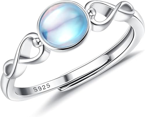 JeweBella Ring Silber 925 Damen Eleganter Mondstein/Opal Ring Verstellbar Ring Daumenring Fingerring von JeweBella