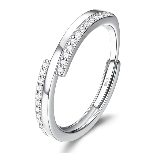 JeweBella Damen Ringe Silber 925 Zirkonia Ring Verstellbar Eheringe Verlobungsring Trauringe Minimalistisch Ringe Frauen Silber/Gold von JeweBella