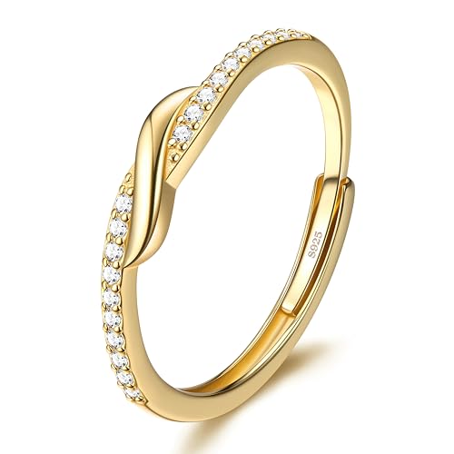 JeweBella Damen Ringe Silber 925 Zirkonia Ring Verstellbar Eheringe Verlobungsring Trauringe Minimalistisch Ringe Frauen Silber/Gold von JeweBella