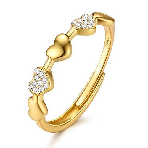 JeweBella Ring Silber 925 Damen Verstellbar Herzring Stapeln Daumenringe Zirkonia Ringe Frauen Eheringe Verlobungsring Trauringe Gold Rosegold Silber Ring für Damen Schmuck von JeweBella