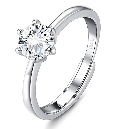 JeweBella Ringe Frauen Silber 925 Verstellbare Ring Damen Silber Zirkonia Ring Verlobungsring Eheringe Trauringe Fingerring Promise Ring Silber 925 Damen Schmuck Geschenke Silber von JeweBella