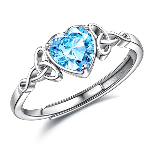 JeweBella Ring Silber 925 Damen Verstellbarer Herz Geburtsstein Keltischer Knoten Ringe Frauen Verlobungsring Eheringe Fingerring Trauringe Engagement Promise Ring Damen Ring Schmuck mit Geschenkbox von JeweBella