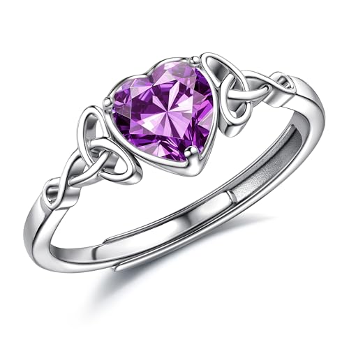 JeweBella Ring Silber 925 Damen Verstellbarer Herz Geburtsstein Keltischer Knoten Ringe Frauen Verlobungsring Eheringe Fingerring Trauringe Engagement Promise Ring Damen Ring Schmuck mit Geschenkbox von JeweBella