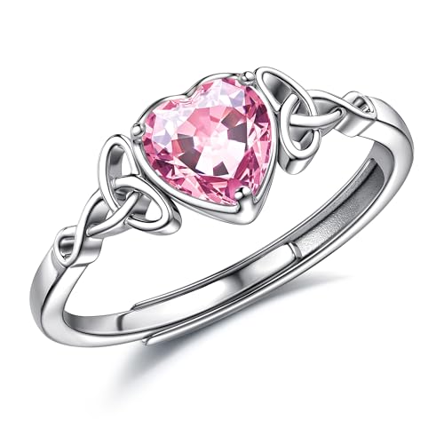 JeweBella Silber 925 Damen Verstellbarer Herz Geburtsstein Keltischer Knoten Ringe Frauen Verlobungsring Eheringe Fingerring Trauringe Engagement Promise Ring Damen Ring Schmuck mit Geschenkbox von JeweBella