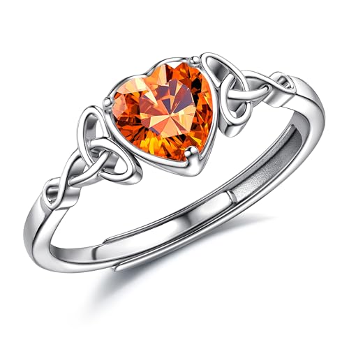 JeweBella Ring Silber 925 Damen Verstellbarer Herz Geburtsstein Keltischer Knoten Ringe Frauen Verlobungsring Eheringe Fingerring Trauringe Engagement Promise Ring Damen Ring Schmuck mit Geschenkbox von JeweBella