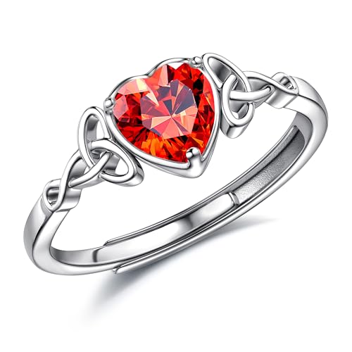 JeweBella Ring Silber 925 Damen Verstellbarer Herz Geburtsstein Keltischer Knoten Ringe Frauen Verlobungsring Eheringe Fingerring Trauringe Engagement Promise Ring Damen Ring Schmuck mit Geschenkbox von JeweBella