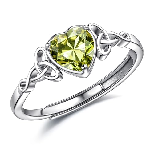 JeweBella Ring Silber 925 Damen Verstellbarer Herz Geburtsstein Keltischer Knoten Ringe Frauen Verlobungsring Eheringe Fingerring Trauringe Engagement Promise Ring Damen Ring Schmuck mit Geschenkbox von JeweBella