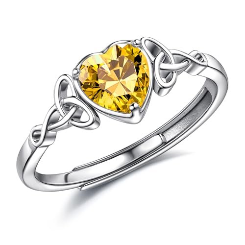 JeweBella Ring Silber 925 Damen Verstellbarer Herz Geburtsstein Keltischer Knoten Ringe Frauen Verlobungsring Eheringe Fingerring Trauringe Engagement Promise Ring Damen Ring Schmuck mit Geschenkbox von JeweBella