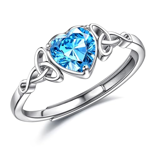 JeweBella Ring Silber 925 Damen Verstellbarer Herz Geburtsstein Keltischer Knoten Ringe Frauen Verlobungsring Eheringe Fingerring Trauringe Engagement Promise Ring Damen Ring Schmuck mit Geschenkbox von JeweBella