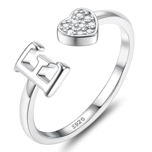 JeweBella Herz Ring Silber 925 Damen mit Buchstaben Verstellbar Ringe Frauen Stapeln Daumenring Fingerring Eheringe Engagement Promise Ring Verlobungsring Initiale A-Z Ring Damen Mädchen mit Box von JeweBella
