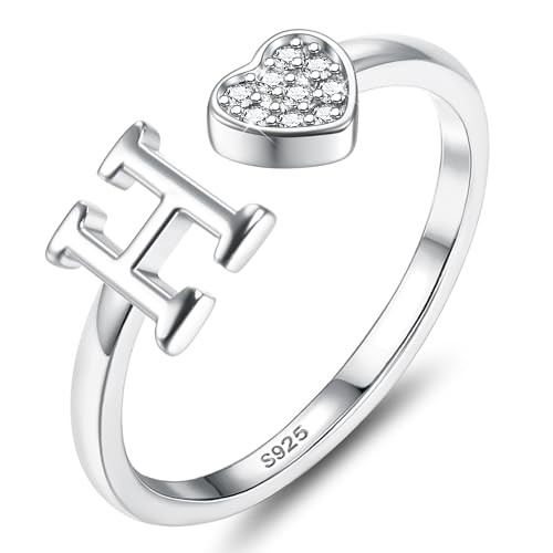 JeweBella Herz Ring Silber 925 Damen mit Buchstaben Verstellbar Ringe Frauen Stapeln Daumenring Fingerring Eheringe Engagement Promise Ring Verlobungsring Initiale A-Z Ring Damen Mädchen mit Box von JeweBella