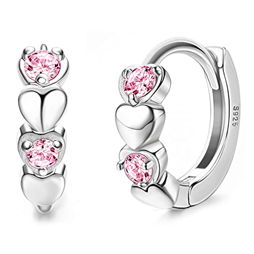 JeweBella Kleine Creolen Hart Zilver 925 voor Vrouwen Meisjes Oorbellen Kleurrijke Zirkonia Hart Oorbellen Hypoallergene Slaper kraakbeen Oorbellen Creolen Roze Paars Blauw Wit voor Kinderen Vrouwen von JeweBella